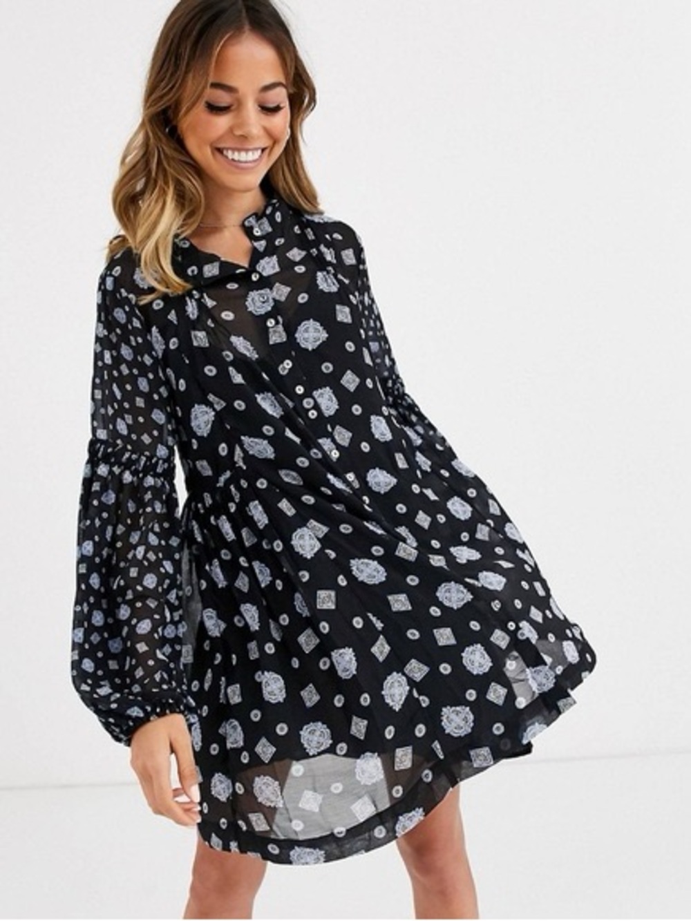 Free People Balloon Sleeve Medallion Tunic